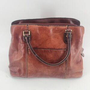 M.C. - Marc Chantal Brown Faux Leather Satchel Purse Triple Compartment Handbag